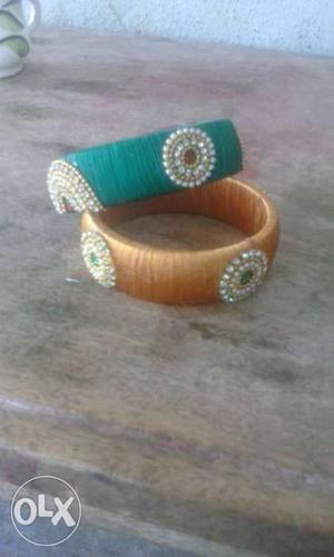Two Blue And Brown Thread Bangles
