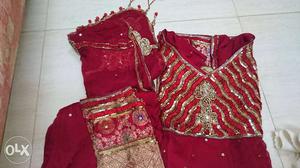 Women's Red punjabi suit with heavy dupatta