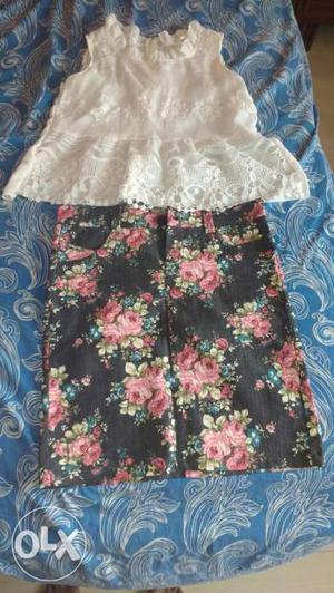 Women's White Floral Doll Top And Pink And White Floral