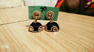 Pair Of Gold-and-black Jhumkas