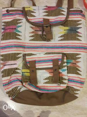 White, Brown And Green Tribal Pattern Backpack