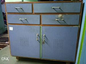 Blue And Brown Wooden Cabinet