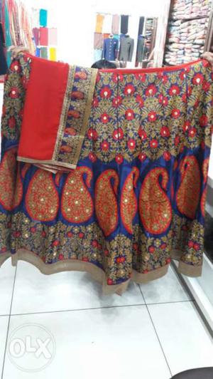 Blue, Yellow And Red Floral Sari