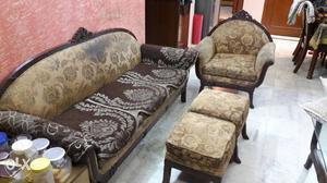 Brown And Beige Floral Padded Sofa Set