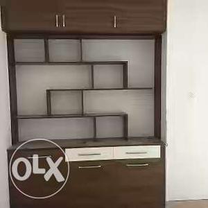 Brown And White Wooden Cabinet With Shelf