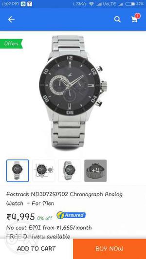 FastTrack Round Black-face Chronograph Watch With Silver