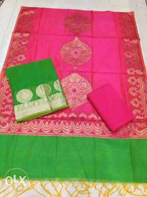 Folded Green And Pink Fabric Covers