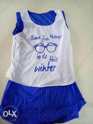 Girl's White And Blue Sleeveless Top