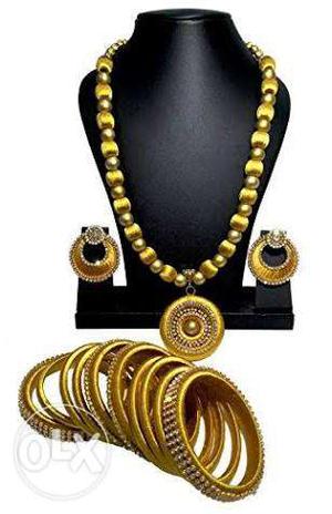 Gold Necklace With Bangles And Earrings