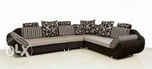 Gray And Black Floral Stripe Corner Sofa