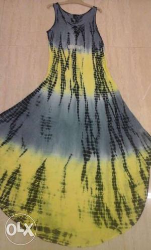 Grey,black,and Yellow Tie-dyed Sleeveless Dress