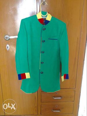 Men's Green, Yellow And Blue Long Sleeve Coat
