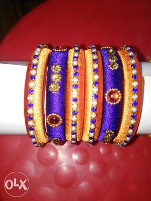 Orange And Purple Silk Thread Bangles