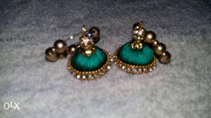 Pair Of Silver-and-teal Pendant Earrings