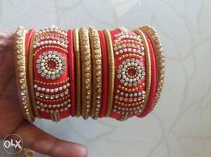Red And Gold Diamond Embedded Bangles