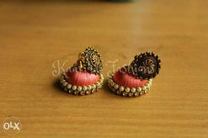 Red And Gray Jhumka Earrings