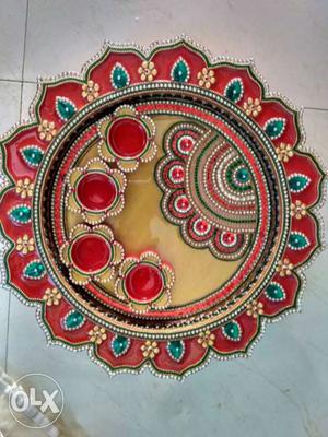 Red, Blue, And Red Floral design dish