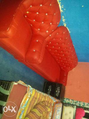 Red Leather Tufted Couch And Armchair