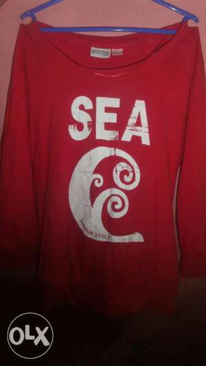 Red Sea Print Scoop Neck pure cotton T -shirt