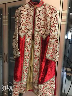 Red and Gold velvet 3 piece sherwani.. original