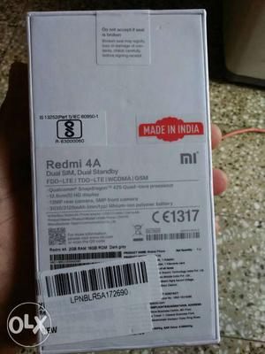 Redmi 4A brand new seal pack with Bill Space gray