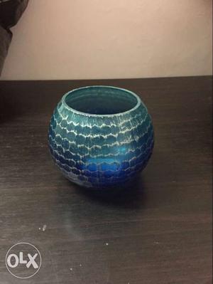Round Blue And Grey Vase