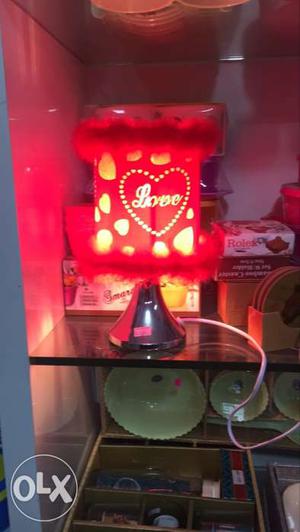 Silver Base Red Love Printed Shade Table RED Lamp