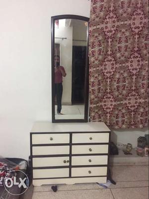 White And Black Wooden Lowboy Dresser With Mirror