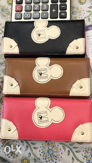 Women's Black, Brown, And Red Leather Mickey Mouse Themed