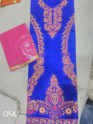 Women's Blue, Pink And Beige Floral Traditional Dress