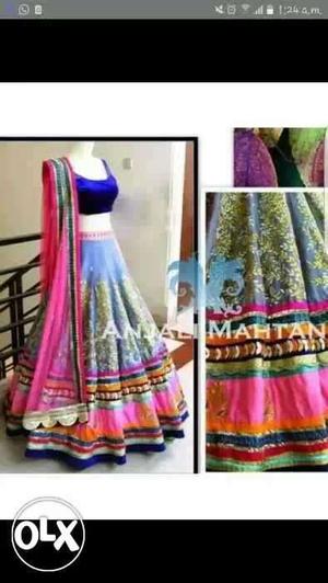 Women's Pink Blue And Green Floral Sari