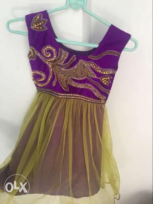 Women's Purple And Yellow Sleeveless Dress