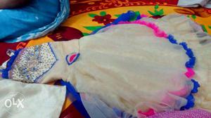 Women's White, Pink And Blue Ballgown