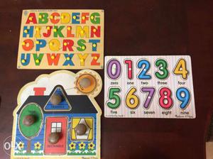 Wooden and cardboard puzzles
