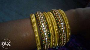Yellow And Gold Silk Thread Bangles