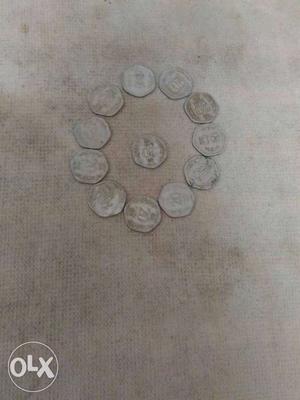 12 silver 20paise coins