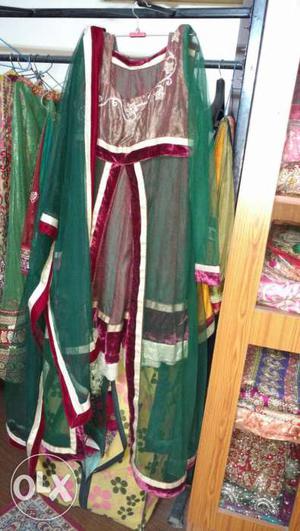 A Green n maroon designer indo-western dress