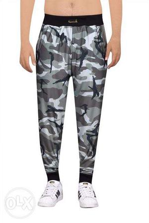 Black, White, And Gray Camouflage Pants