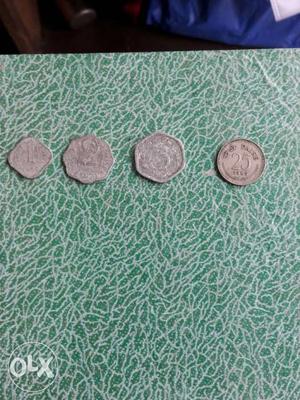 Four 1, 3, 5, And 25 Indian Paise Coins