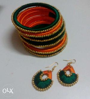 Handmade attractive green and orange colour Silk