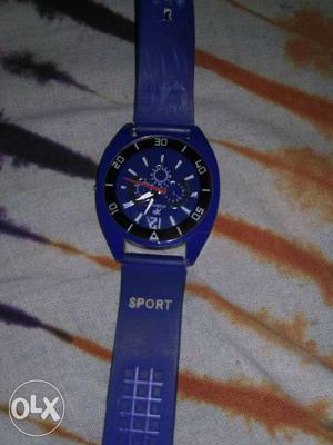 Round Blue Watch With Blue Rubber Strap