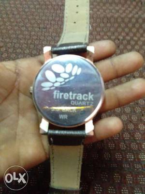 Round Firetrack Quartz Watch With Brown Strap