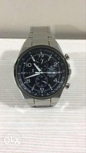 Round Silver And Black Edifiece Chronograph Watch