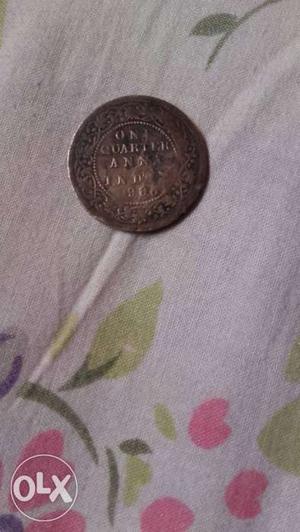 Round Silver One Quarter Anna Coin