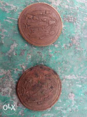 2 round Brounz coin  year indian