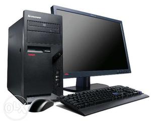 Black Computer Monitor, Corded Mouse,keyboard CPU And