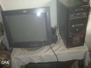 Black IBM CRT Monitor And Black Odyssey Computer Tower