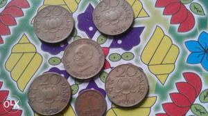 Five Pieces 20 Indian Paise Coins