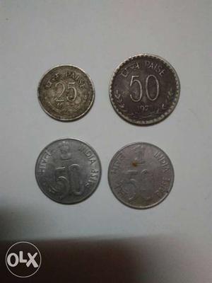 Five Pieces Of Indian Paise Coins