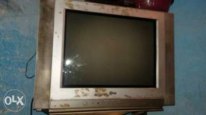 Gray And Silver Crt Tv
